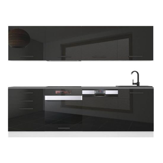 Cuisine équipée Complète Belini Alice 240 Cm - Façades Argent Mat, Plan De Travail Inclus, Meubles Bas Et Hauts, Tiroirs Métal