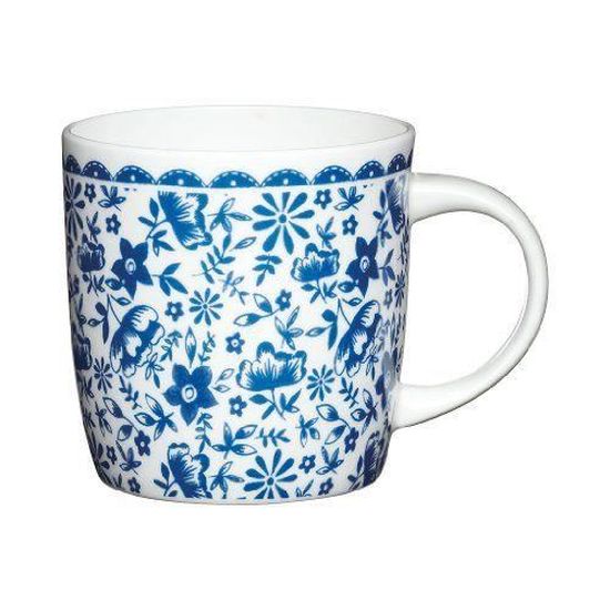 340 ML  Kitchen Craft Mug en Porcelaine Anglaise empilables Rayures et Oiseaux  Blanc/Bleu 
