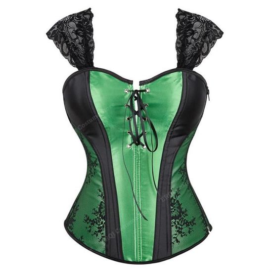 Corset En Dentelle Avec Ruban Au Dos Pour Femme - D4069 - Grande - Green Blanc - Prêt