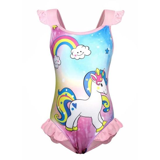 Maillot De Bain Une Pièce Licorne Filles - Arc-en-Ciel, Bretelles Réglables - Pour Piscine Et Plage