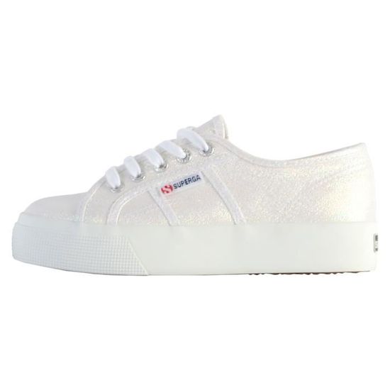 Tennis Basket Basses Superga Lacets 2730 Lame Blanc Brillant