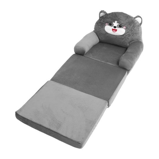 Canapé Convertible 2-en-1 Enfant Forme Chien Gris – Chaise Longue Pliable, Doux Et Mignon Pour Lecture Et Sieste