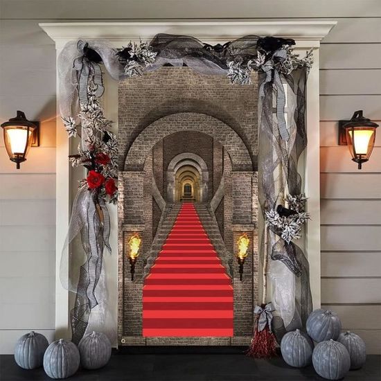 ZIJANG - Bannière Halloween 180x90 Cm - Décoration Effrayante Pour Porte, Mur Ou Fenêtre - Avec Corde Incluse