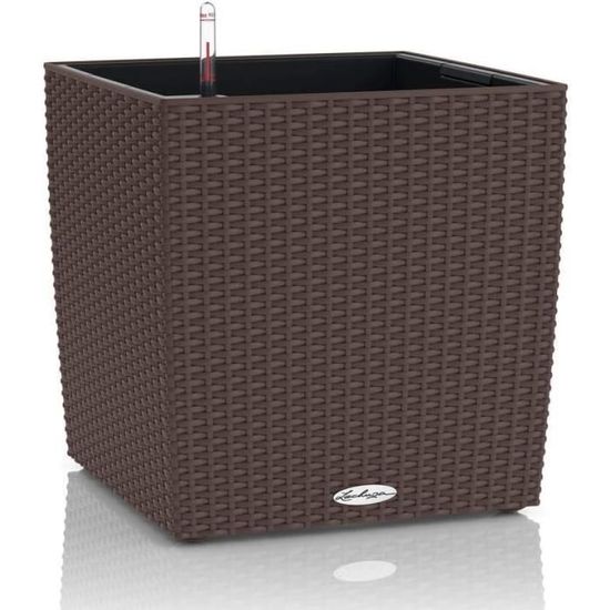 Pot de fleur LECHUZA Canto Premium Cube 40 - kit complet LED, argent