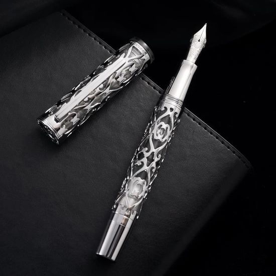 Stylo-plume Hongdian 1843 Navigator Pointe Extra Fine 0.4mm - Corps Laiton Ondulé Bleu, Convertisseur Inclus, Étu - 14