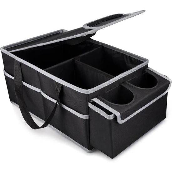Organisateur De Voiture Pliable GUWINA - Rangement Siège Avant Arrière Avec Porte-Gobelets (Noir)