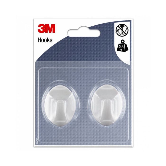 Crochets adhésifs - ovale - blanc - moyen modèle (x2) 3M