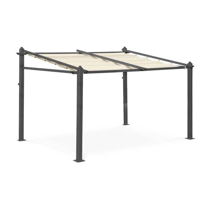 Tente de jardin murale, pergola aluminium 3x4m Murum ecru, toile rétractable, toile coulissante, tonnelle abri de terrasse