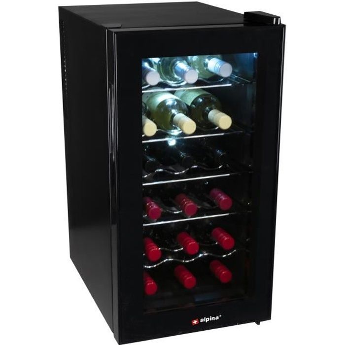 Alpina - 18 Bouteille CAVE A VIN Cavé vin-Cabinet Refigerator Vin Cave - Unique Zone Black Wine Cooler - 52 Liter