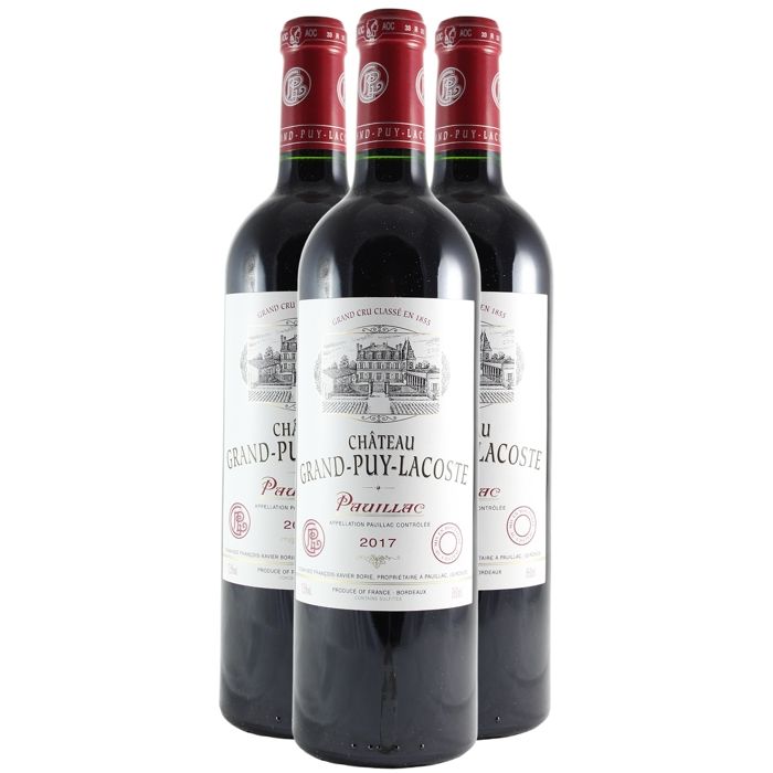 Château Grand-Puy-Lacoste 5ème Grand Cru Classé Rouge 2017 - Lot de 3x75cl - Vin Rouge de Bordeaux - Appellation AOC Pauillac