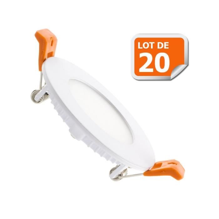 Lot de 20 Spot Encastrable LED Downlight Panel Extra-Plat 3W Blanc Neutre 4200-4500K