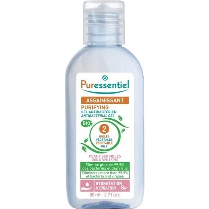 Puressentiel Assainissant Gel Antibactérien Peaux Sensibles aux 2 Huiles Végétales 80ml