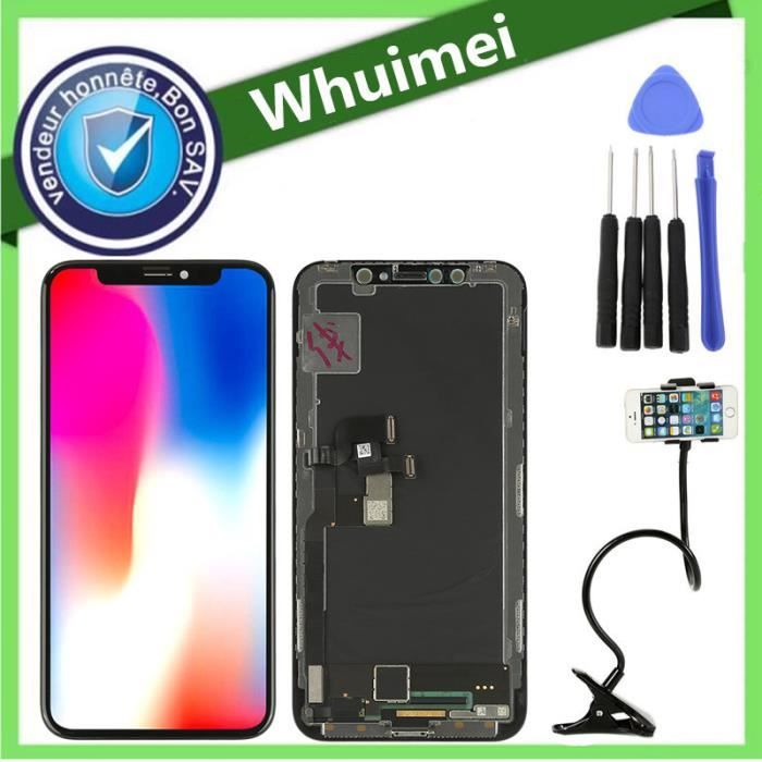 Vitre Tactile Ecran LCD Assemblé Complet pour iPhone X 10 + Home caméra Noir avec Outiles + Cadeau