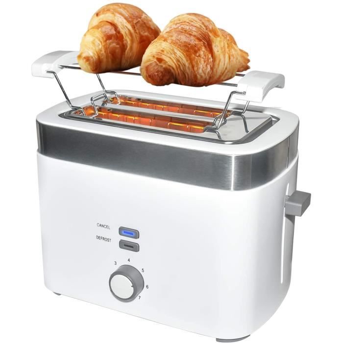 Grille-Pain-2 Fentes- Petit Déjeuner-Cuisson Rapide et Uniforme-7 Niveaux de Brunissage, Chauffe Viennoiserie 850W.