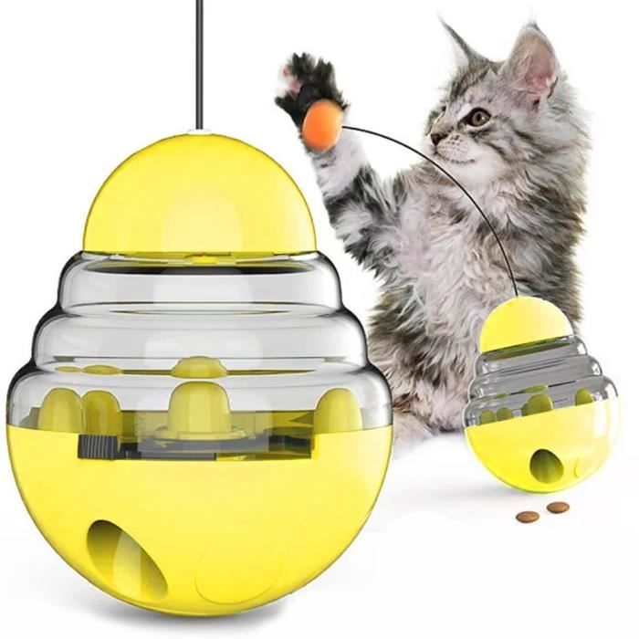 Jouet à Friandis Interactif D'Intérieur pour Chat Rotatif à 360° - Jaune