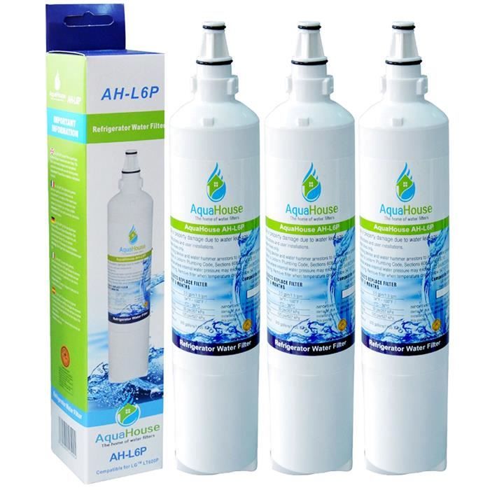 3x AquaHouse AH-L6P compatible pour filtre à eau LG LT600P, 5231JA2006A, 5231JA2006B, 5231JA2006F filtre à eau de réfrigérateur