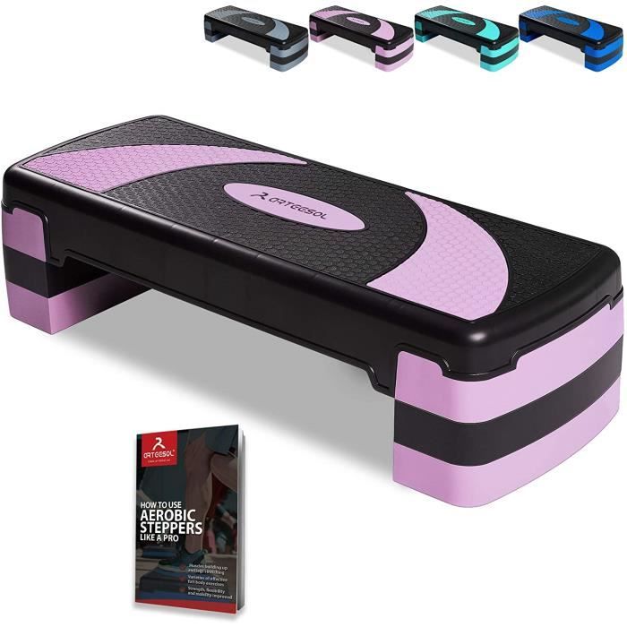 Stepper d'aérobic, Step Fitness, Step Bench, Réglable en Hauteur 3 Niveaux (10/15/20cm), Surface Antidérapant Capacité de Poids 250K