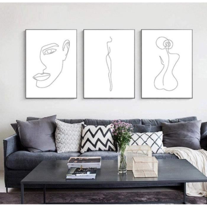 Dessin au Trait Femme Corps Visage Abstrait Affiche Noir Blanc minimalisme Art Impression Toile Peinture décorative sans Cadre