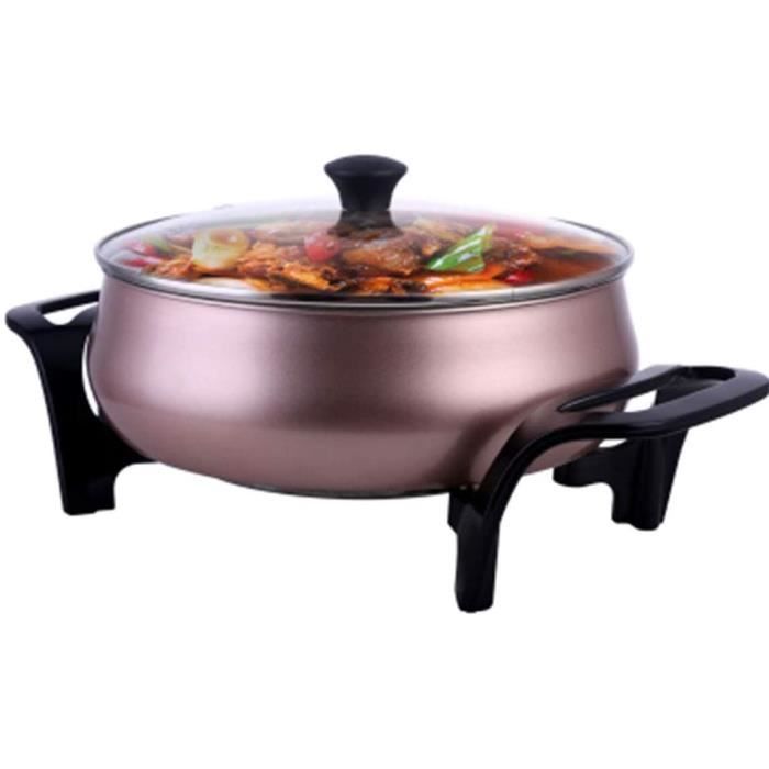 FUDIV Poêle électrique multifonctionnelle pour cuisinière électrique au Wok électrique 1500W, 5L, Rouge avec Couvercle en Verre trem