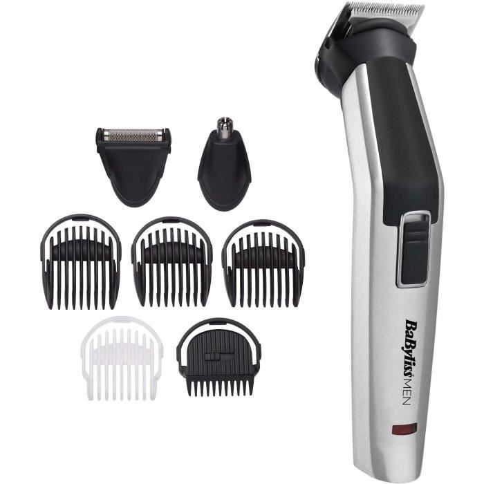 BABYLISS MT726E Tondeuse multifonction 8 en 1 Titanium sans fil - 60min autonomie - 3 accessoires interchangeables - Têtes lavables