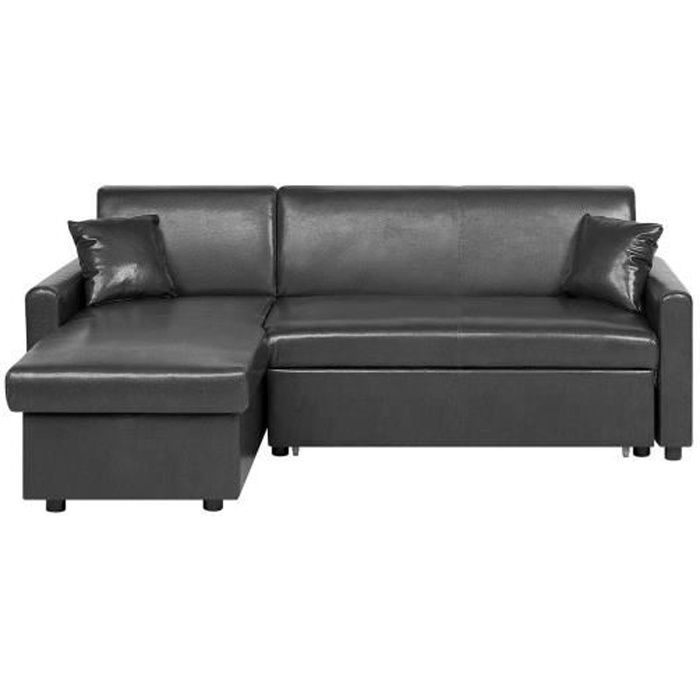Beliani - Canapé angle à droite en simili-cuir noir avec fonction lit OGNA