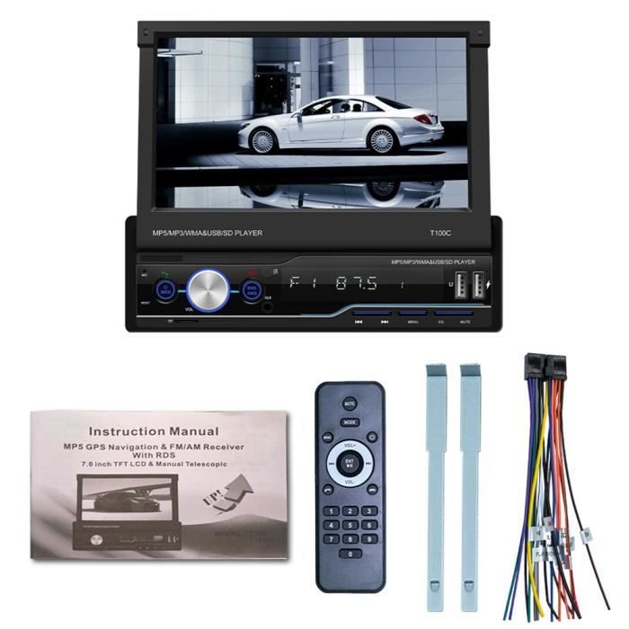 Sans caméra autoradio CarPlay rétractable MP5, lecteur multimédia, stéréo, AM-FM, Bluetooth, Navigation GPS,