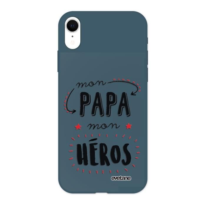 Coque iPhone Xr Silicone Liquide Douce bleu nuit Mon papa mon héros Ecriture Tendance et Design Evetane.