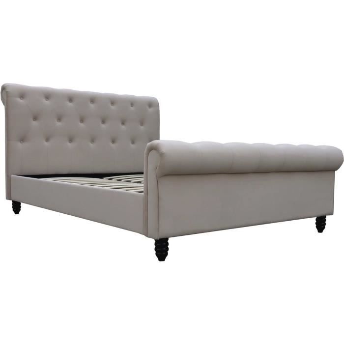 Lit Velours -Godefroy- - 140 x 190 cm - Beige