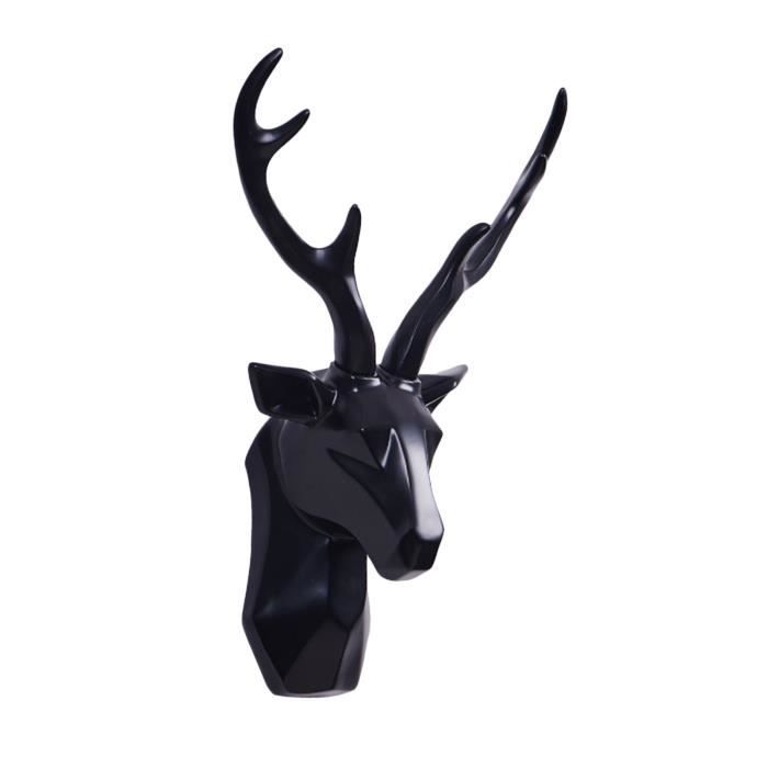 Tête de Cerf 3D Décorative - Décor de Sculpture Murale Tête D'animal élégant - Décor de Chalet de Bienvenue - Bois de Noir