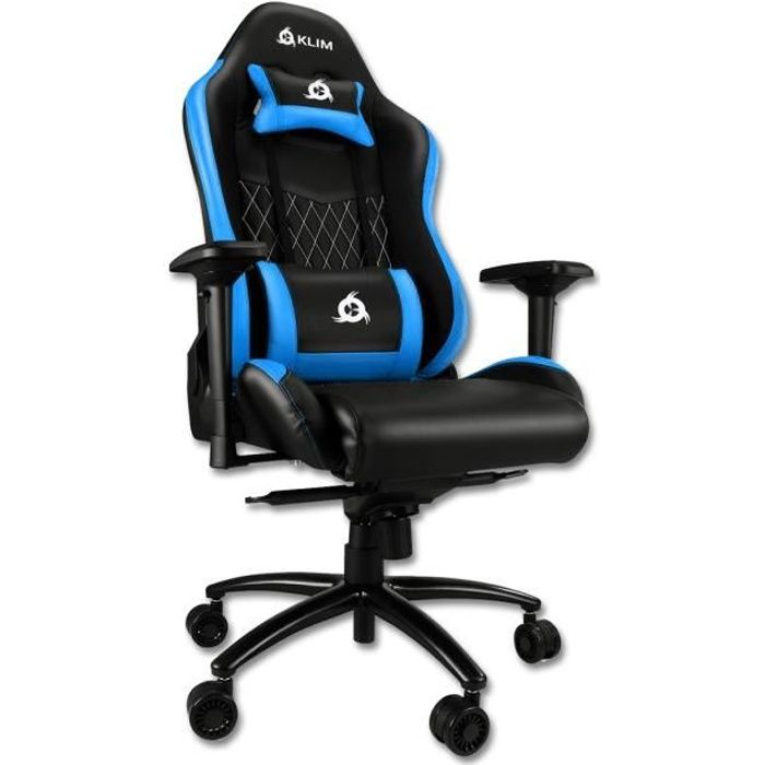 KLIM eSports - Chaise Gaming Bleue + Simili Cuir et Matériaux Premium Haute Qualité + Chaise Gamer inclinable + Coussin