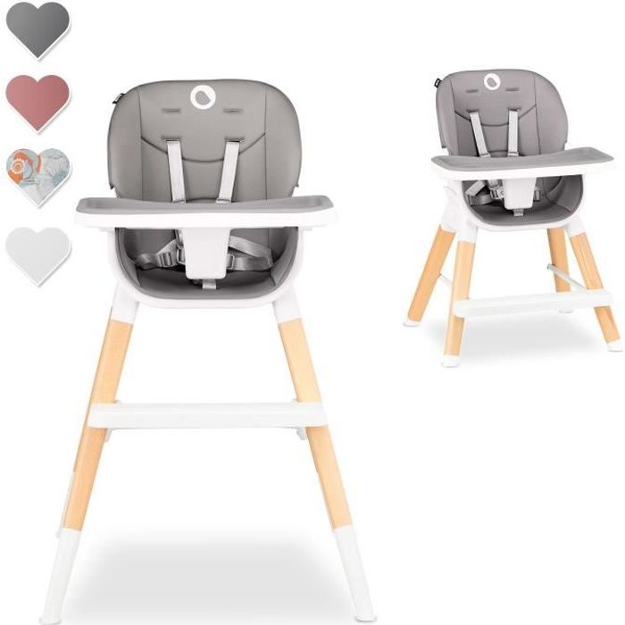 LIONELO Chaise haute bébé Mona réglable style Scandinave - Gris