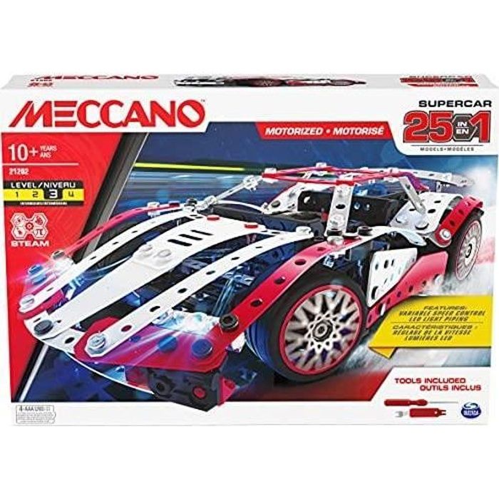 MECCANO COFFRET SUPERCAR 25 MODÈLES MOTORISÉS Voiture Enfant Motorisée et Jeu de Construction 25 Modèles Différents de