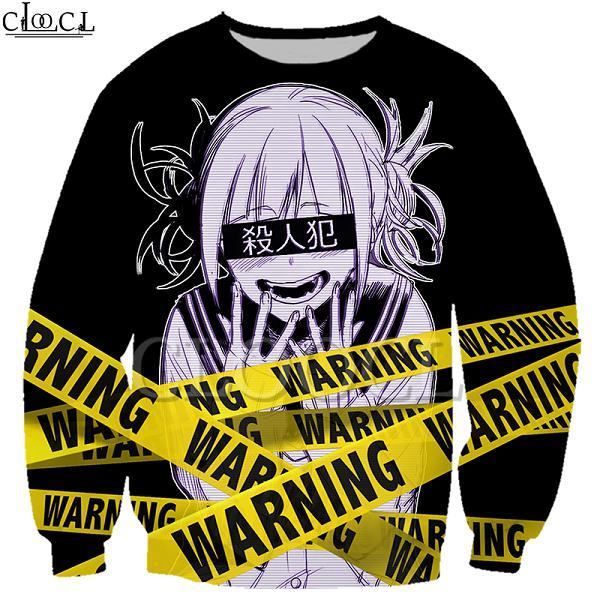 Sweat-Shirt Homme,Sweat-shirt animé pour filles Toga Himiko My Hero academy, avec avertissement imprimé 3D, pour hommes et femmes,