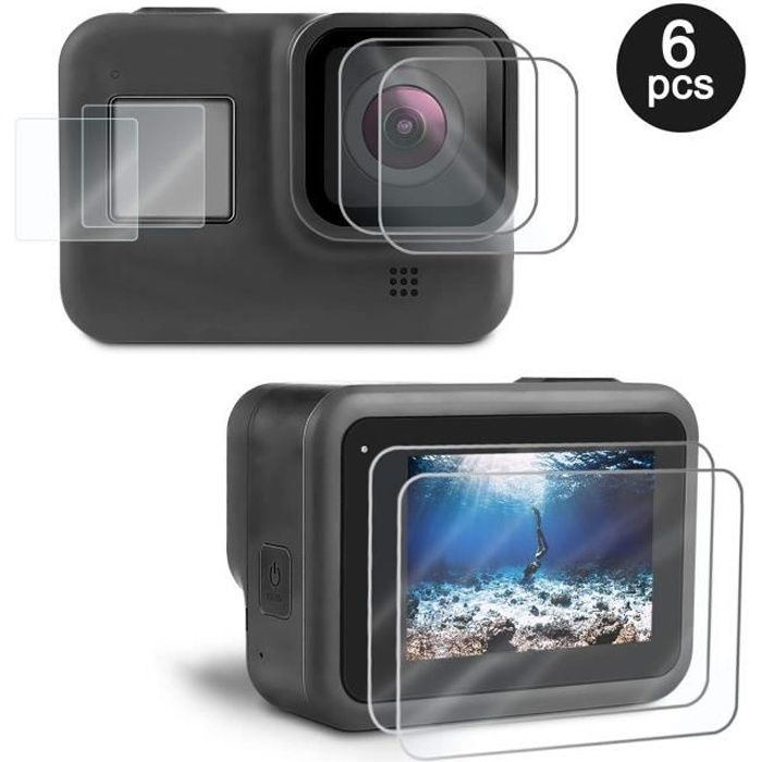 ®cBOX 2 sets de 3 Films en Verre Trempé pour GoPro HERO Black 8: Ecran, objectif et LCD digital