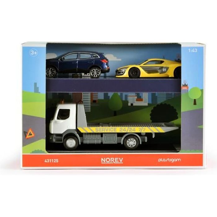 NOREV Coffret Grand Camion dépannage Renault trucks 18 cm de long + 2 Voitures 10 cm RS 01 jaune et Kdajar