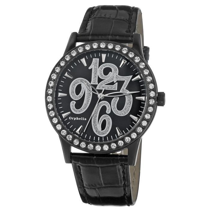ORPHELIA - Montre Femmes - Quartz - Analogique - Bracelet en Cuir - Noir - 122-1708-44