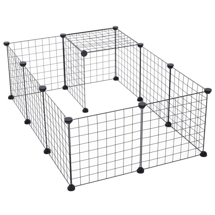 Enclos modulable pour Petits Animaux Cage intérieur L106 x l 73 x H36 cm bords arrondis fil métallique noir lapin Cochon d'inde
