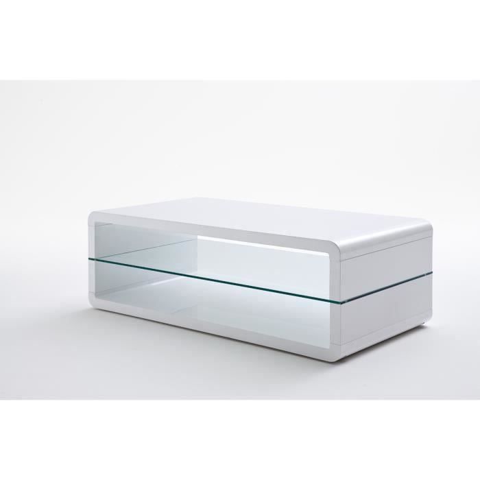 Table basse avec etagere verre laque blanc brillant - L120 x H41 x P60 cm