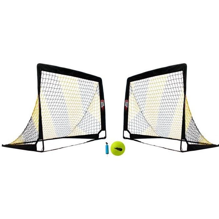 Paire de buts POP UP 0,9m x 0,6m noir/jaune - Livrée avec un ballon et une pompe