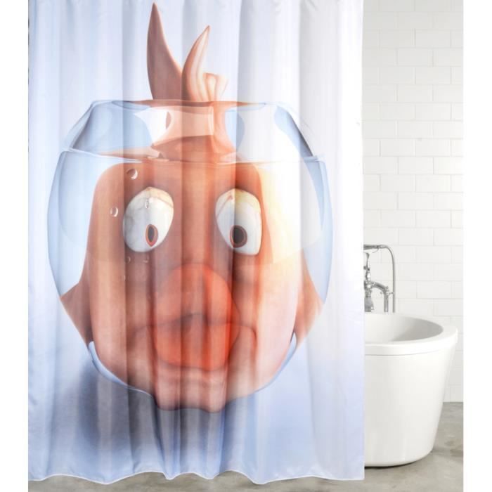 Rideau de douche Poisson rouge 180 x 200 cm - de haute qualité - 12 anneaux inclus - imperméable - effet anti-moisissures