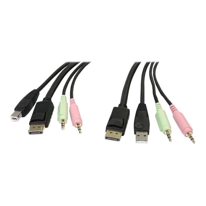 STARTECH Câble de commutateur KVM DisplayPort®USB 4 en 1 de 1,8 m avec audio et microphone - DisplayPort Mâle, Type A Mâle USB