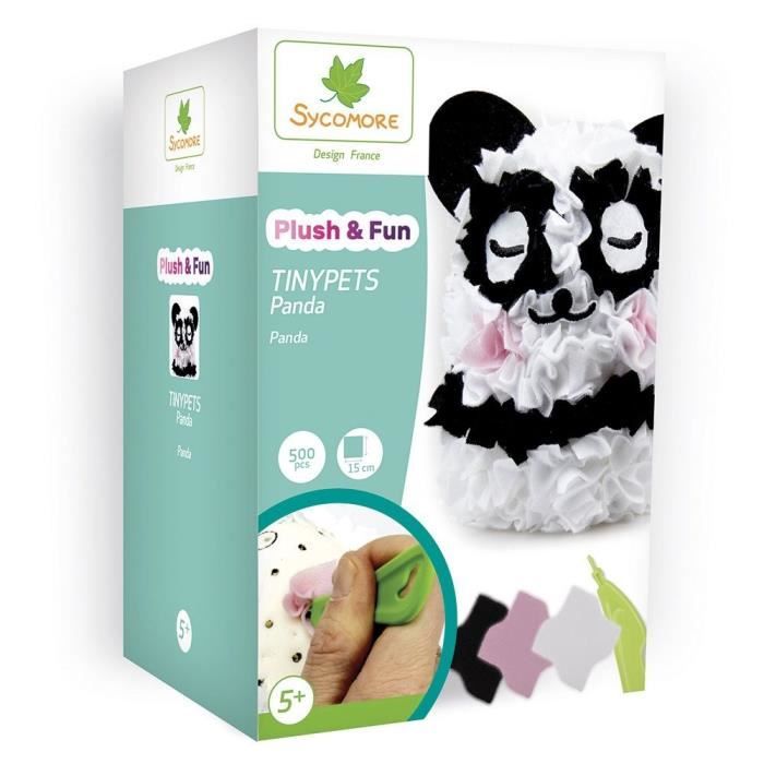 SYCOMORE Plush'n fun tinypets Panda - 1 forme 3D - 1 outil - 500 pièces de tissu - 3 accessoires - 1 notice