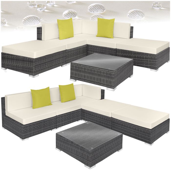 TECTAKE Salon de jardin PARIS Résine Tressée 5 Places Cadre en Aluminium Gris