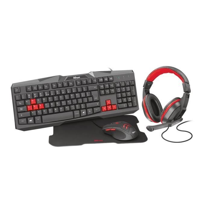 Trust Ziva 4-in-1 Gaming Bundle ensemble de clavier, souris, casque et tapis de souris