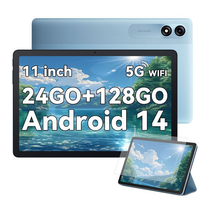 Blackview Tab 90 Tablette Tactile 10.92 1080P FHD Android 14 RAM 24Go ROM 128Go/SD 1To 8200mAh(10W) Mode PC WPS Dual SIM – Bleu