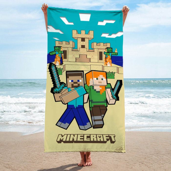 Serviette De Bain Minecraft Jerry Fabrics Boom - 70x140 Cm - 100% Coton - Idéale Plage Et Piscine