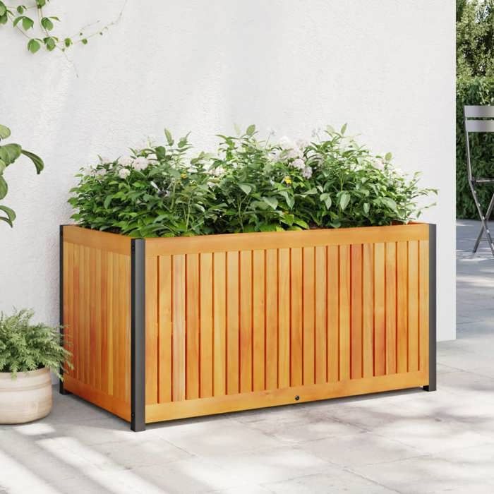 vidaXL Jardinière 85x45x44 cm bois massif d'acacia et acier jardinière d'extérieur bac à fleurs bac à pommes de 367611