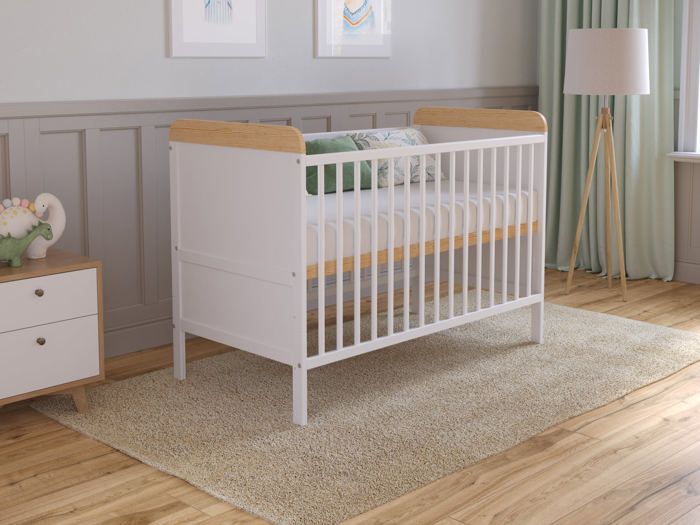 Love For Sleep Lit Bebe Evolutif avec Matelas - Lit Bebe 120x60 cm Bois avec Matelas - Lit Bébé Lit Bois Blanc-Pin, Lit Bébé Set Complet Lit Evolutif Bebe