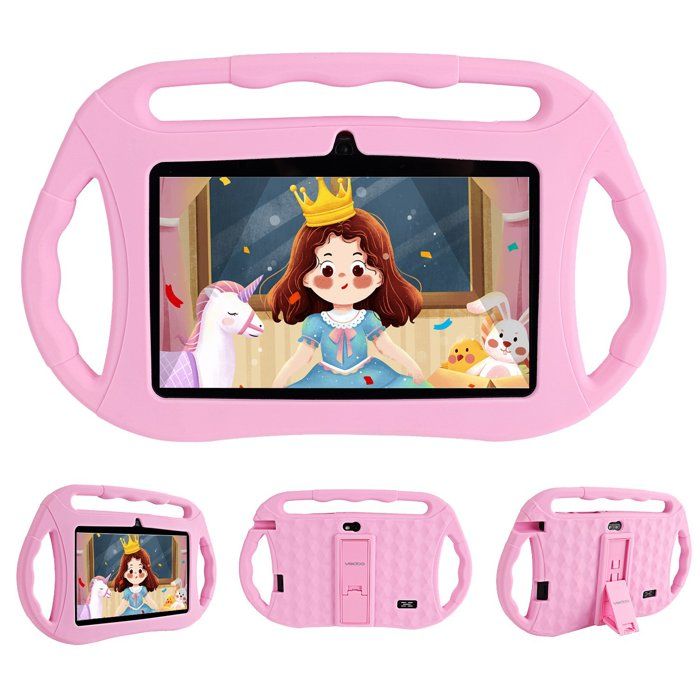 Veidoo Tablette pour Enfants 7 Pouces Tablette Android PC 2Go+32Go 1024*600 Écran Tactile HD WiFi Tablette Éducative (Rose)