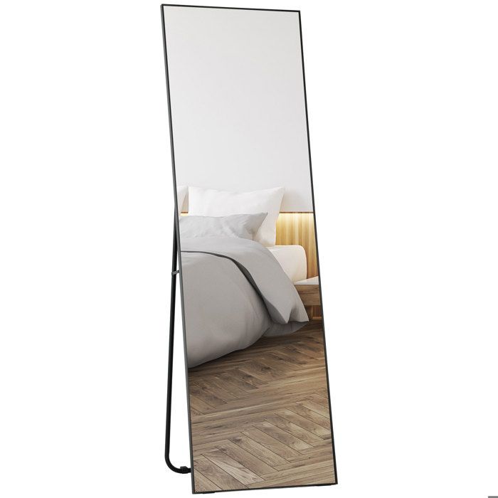 Grand miroir pleine longueur - HOMCOM - rectangulaire 50 x 160 cm - montage sur pied mural ou pocé contre mur - noir